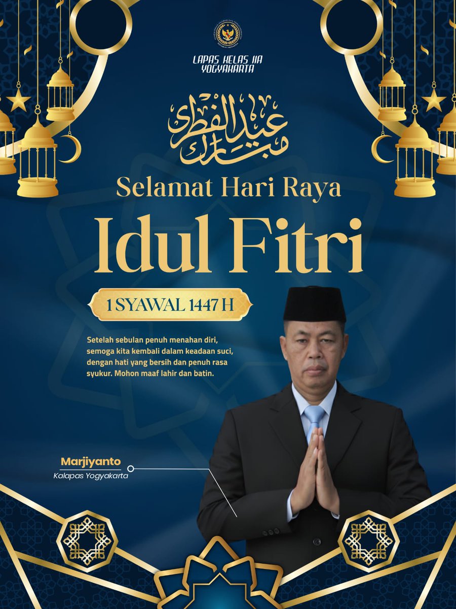 Lapas_Wirogunan's tweet image. Selamat Hari Raya Idulfitri 1447 H, mohon maaf lahir dan batin.

Semoga di hari yang suci ini, kita semua kembali fitri dan terjalin erat silaturahmi. 

Taqabbalallahu minna wa minkum  🫱🏼‍🫲🏽
Selamat merayakan bersama keluarga tercinta.

#IdulFitri1447H #Lebaran #MohonMaafLahirBatin