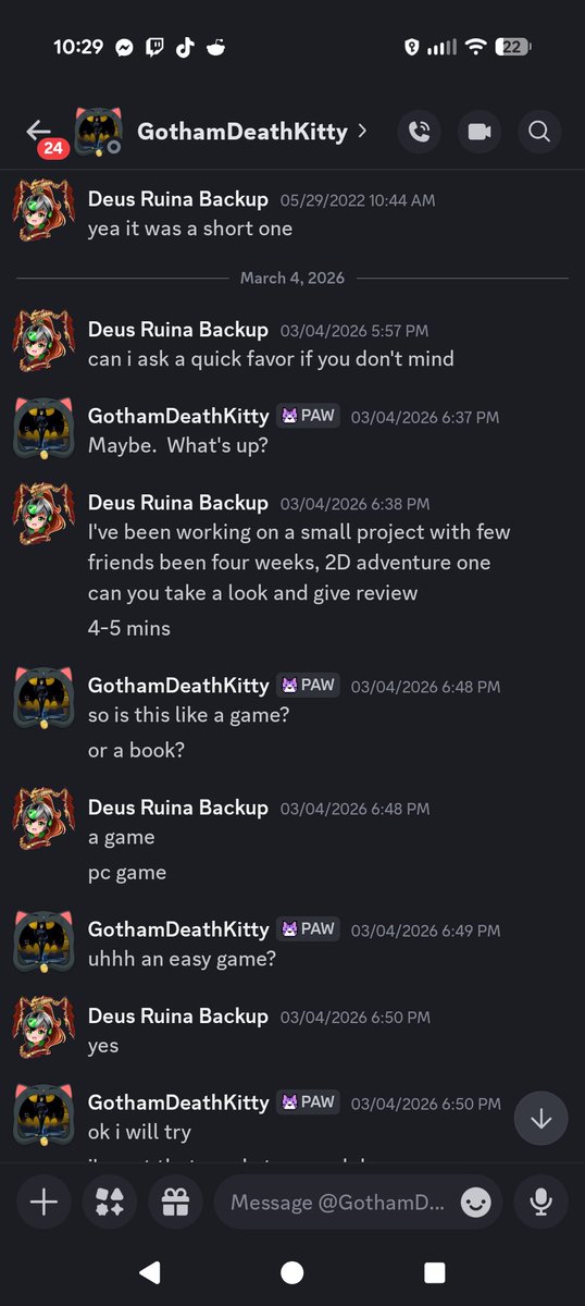 DeusRuina's tweet photo. @GothamDethKitty @discord_support @discord @discord_support Here is also screenshots from my discord now that I have it back showing she was a victim of the same scam I fell for https://t.co/cm8jyN4TL8