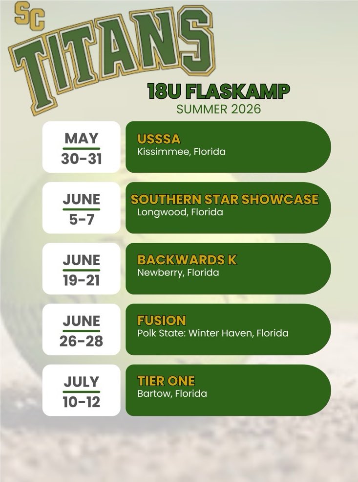 GraceEbert2028's tweet photo. I'm excited to share my summer travel ball schedule! Grateful for every opportunity to compete, grow, and play the game I love. Looking forward to a great season!🥎
#fastpitchsoftball #travelball #Summer2026 https://t.co/zpOMjJlk0X