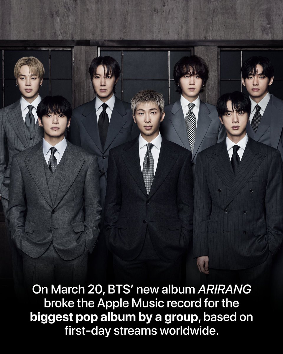 BTS_Thailand's tweet photo. [📊] @BTS_twt และอาร์มี่ สร้างประวัติศาสตร์! กับคัมแบคอัลบั้มใหม่ ‘ARIRANG’ ในวันที่ 20 มี.ค.ที่ผ่านมา

✨ทำลายสถิติ Apple Music ในฐานะอัลบั้ม K-Pop ที่มียอดสตรีมวันแรกสูงที่สุดทั่วโลก

✨ทำลายสถิติ Apple Music ในฐานะอัลบั้ม Pop ข��งศิลปินกลุ่มที่มียอดสตรีมวันแรกสูงที่สุดทั่วโลก

#BTS #방탄소년단 #BTS_ARIRANG
#BTS_SWIM #KEEPSWIMMING