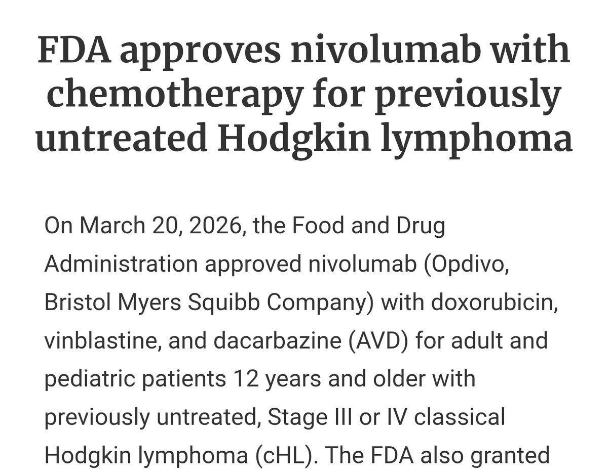 nihardesai89's tweet photo. FDA approves nivolumab with AVD for previously untreated Hodgkin lymphoma 🙌🏽 https://t.co/0Q7COeJEJf https://t.co/OOXGNyK69f