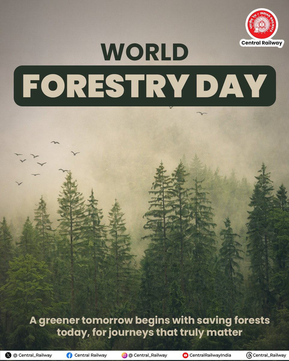 drmcrngp's tweet image. 🌱 On this World Forestry Day, every forest saved brings us closer to a sustainable future.
Let’s commit to protecting green cover for generations to come.
Because nature supports every journey we take. 🌿

#WorldForestryDay #SustainableFuture #CentralRailway