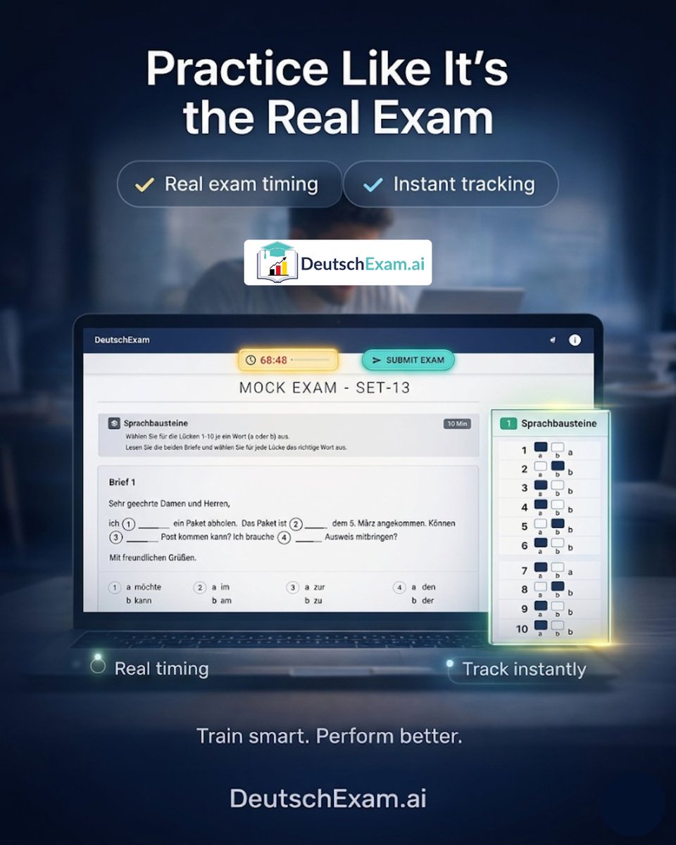 deutschexam's tweet photo. Most students don’t fail due to lack of knowledge
They fail because they never practiced under real exam pressure.

⏱ Real timing
📊 Instant tracking

Train smart &amp; Perform better with https://t.co/U8esYz27vR 

#telc #a1 #mockpractice #goethe #b1 #deutsch #b2 #practicegerman https://t.co/j7lOXu2HQD