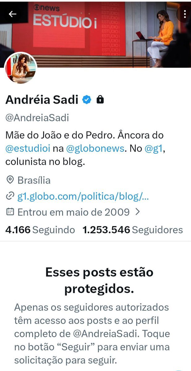 🚨 COVARDES: Andréia Sadi privou sua conta no X após a repercussão do Power Point criminoso que associa Lula e o <a href="/ptbrasil/">PT Brasil</a> a Daniel Vorcaro / Banco Master.

A covardia é o sobrenome da Rede Globo, especialmente da <a href="/GloboNews/">GloboNews</a>.