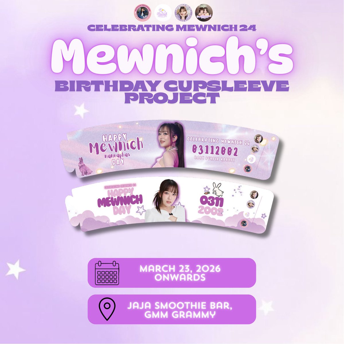 💜🥤𝑴𝒆𝒘𝒏𝒊𝒄𝒉’𝒔 𝑩𝒊𝒓𝒕𝒉𝒅𝒂𝒚 𝑪𝒖𝒑𝑺𝒍𝒆𝒆𝒗𝒆 𝑷𝒓𝒐𝒋𝒆𝒄𝒕 🐰

Our birthday project for Mewnich will be available soon! You can visit and grab your cupsleeves starting on the date below. Don’t forget to take photos and tag Mewnich and us on X or IG @/MewnichPHFC ✨