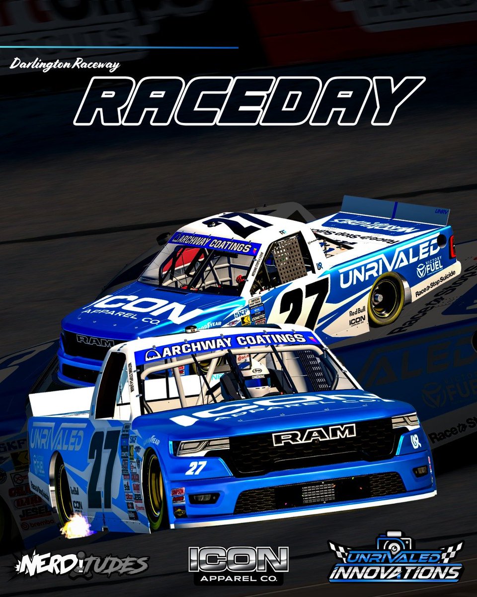Raceday in the American Motorsports Association Truck series at Darlington Tonight!

Another first for me so I'm really just looking to stay out of trouble and survive!

Thanks to everyone for the continued Support! 📷
<a href="/IconApparelCo/">Icon Apparel Company</a>  
<a href="/Nerditudes/">NERDitudes™</a> 
<a href="/Drink_Victory/">Victory Fuel</a>