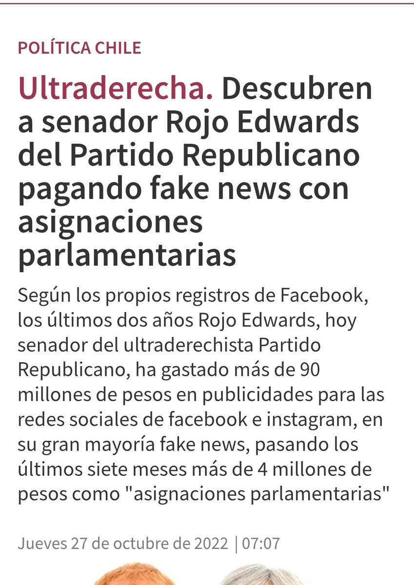 <a href="/RojoEdwards/">Rojo Edwards Senador RM</a> Senador un poquito de vergüenza 
Su credibilidad es bastante cuestionable 
Después que lo pillaron pagando Fakes News en RR.SS 
Con plata de todos los Ciudadanos