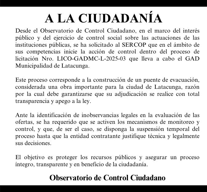 Observatorio Control Ciudadano EC tweet media