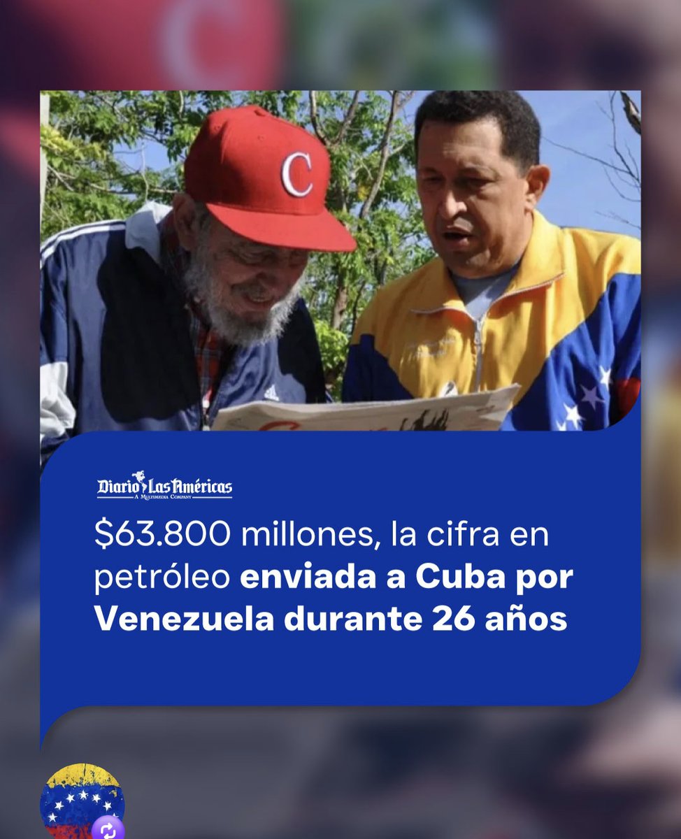 pipogonza's tweet photo. Que tal Chávez y Maduro le regalaron a los Cubanos no al pueblo no a los Castros y Diaz Canel la bicoca de 63 mil 800 millones o sea 2.333.333.333 mil millones anuales por 27 años y los venezolanos pasando necesidades y todavía hay pendejos Chávez vive en su miseria cuerda de HDP https://t.co/EWtpQM0WR6