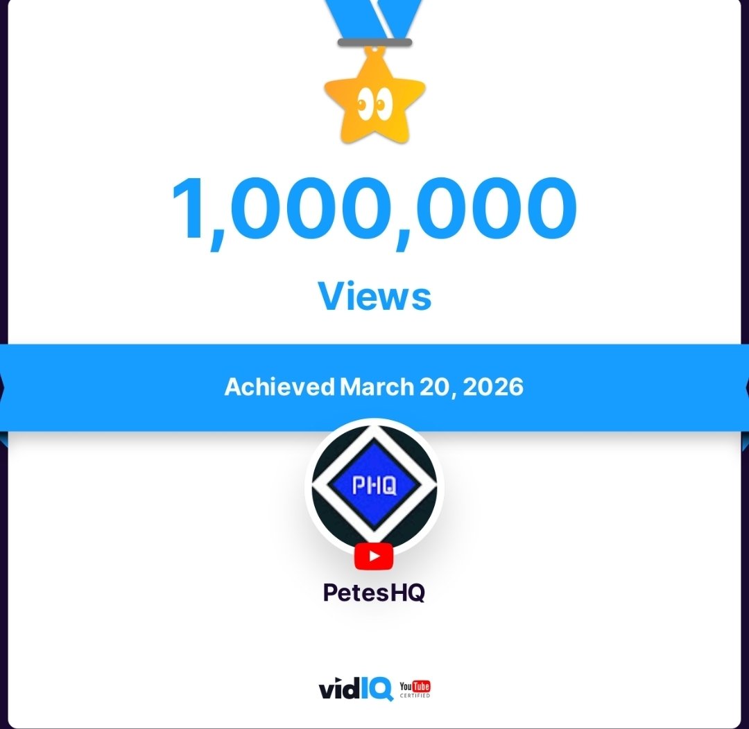 PetesHQ's tweet photo. Have to say it still absolutely blows me away that people watch the content that I make. Having woken up to 1 million views on Youtube, Is amazing https://t.co/3JOi35K1jf