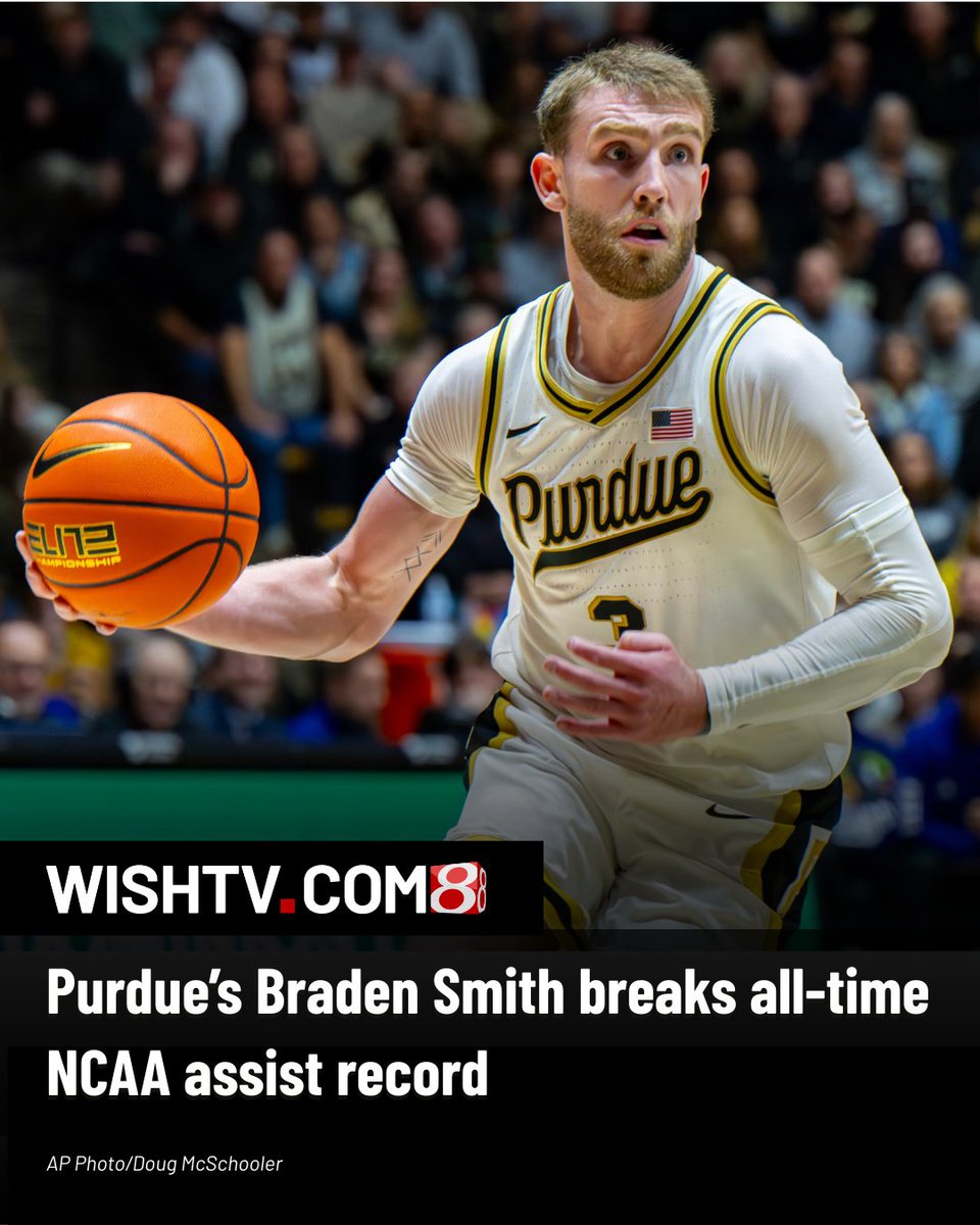 WISHNews8's tweet photo. Breaking News: Braden Smith passed Bobby Hurley to break the all-time NCAA assist record.
https://t.co/b2iTNwyuWV https://t.co/keysWCqVzc