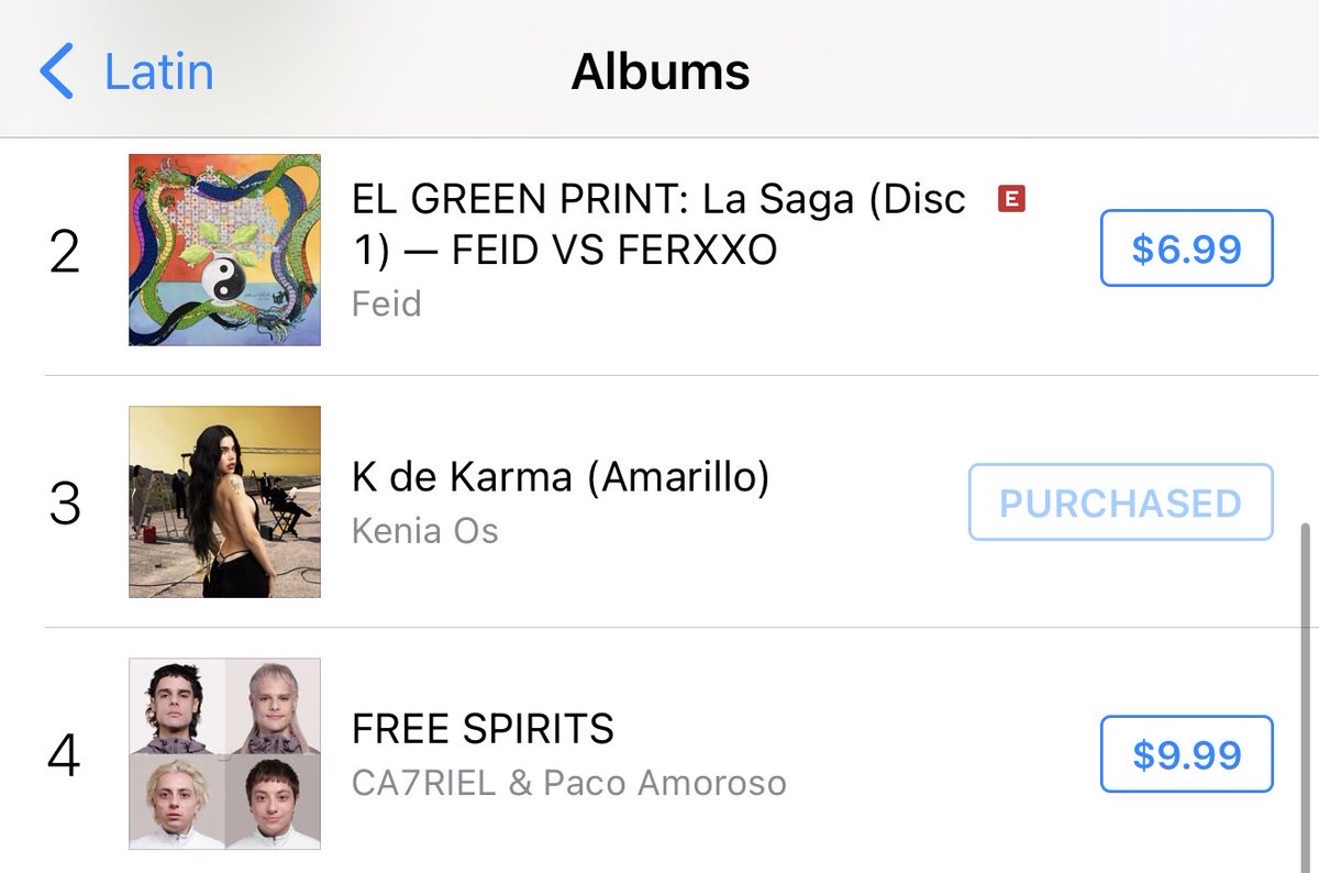 💽| iTunes USA 🇺🇸 (Latin) Albums:
•
#3. K de Karma (Amarillo) (+3) ⬆️
•