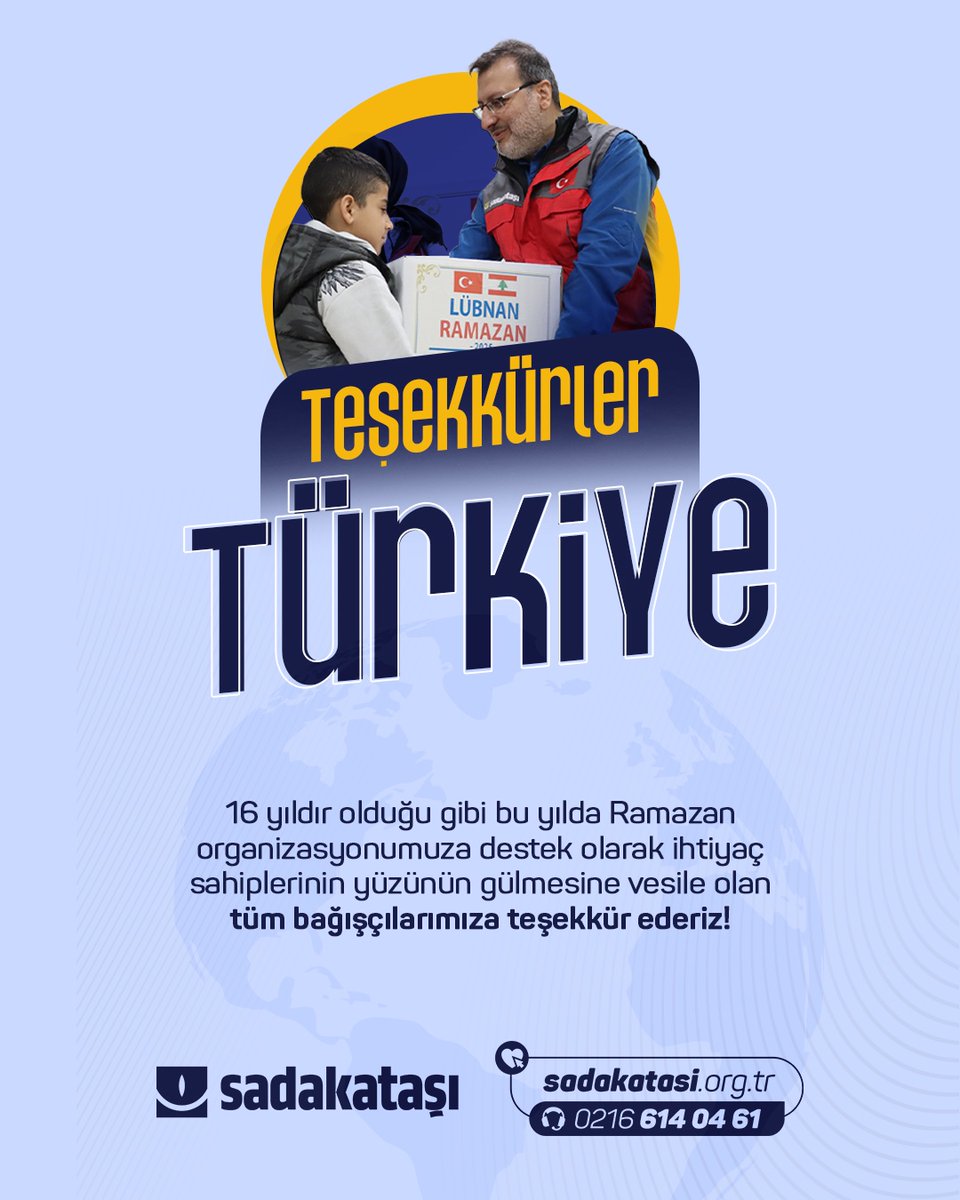 Teşekkürler Türkiye 

16 yıldır olduğu gibi bu yılda ramazan organizasyonumuza destek olarak ihtiyaç sahiplerinin yüzünün gülmesine vesile olan tüm bağışçılarımıza teşekkür ederiz!🤍