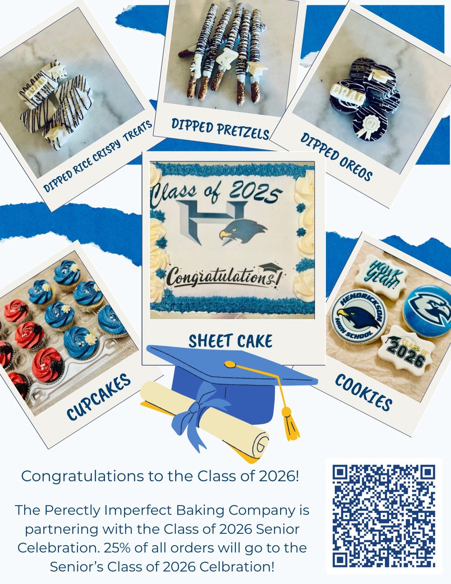 Graduation is almost here 😢 Time to plan those epic grad parties and indulge in some sweet treats! Perfectly Imperfect Bakery is giving 25% back on all orders for the Class of 2026 Seniors Celebration - place your order now! docs.google.com/forms/d/e/1FAI…