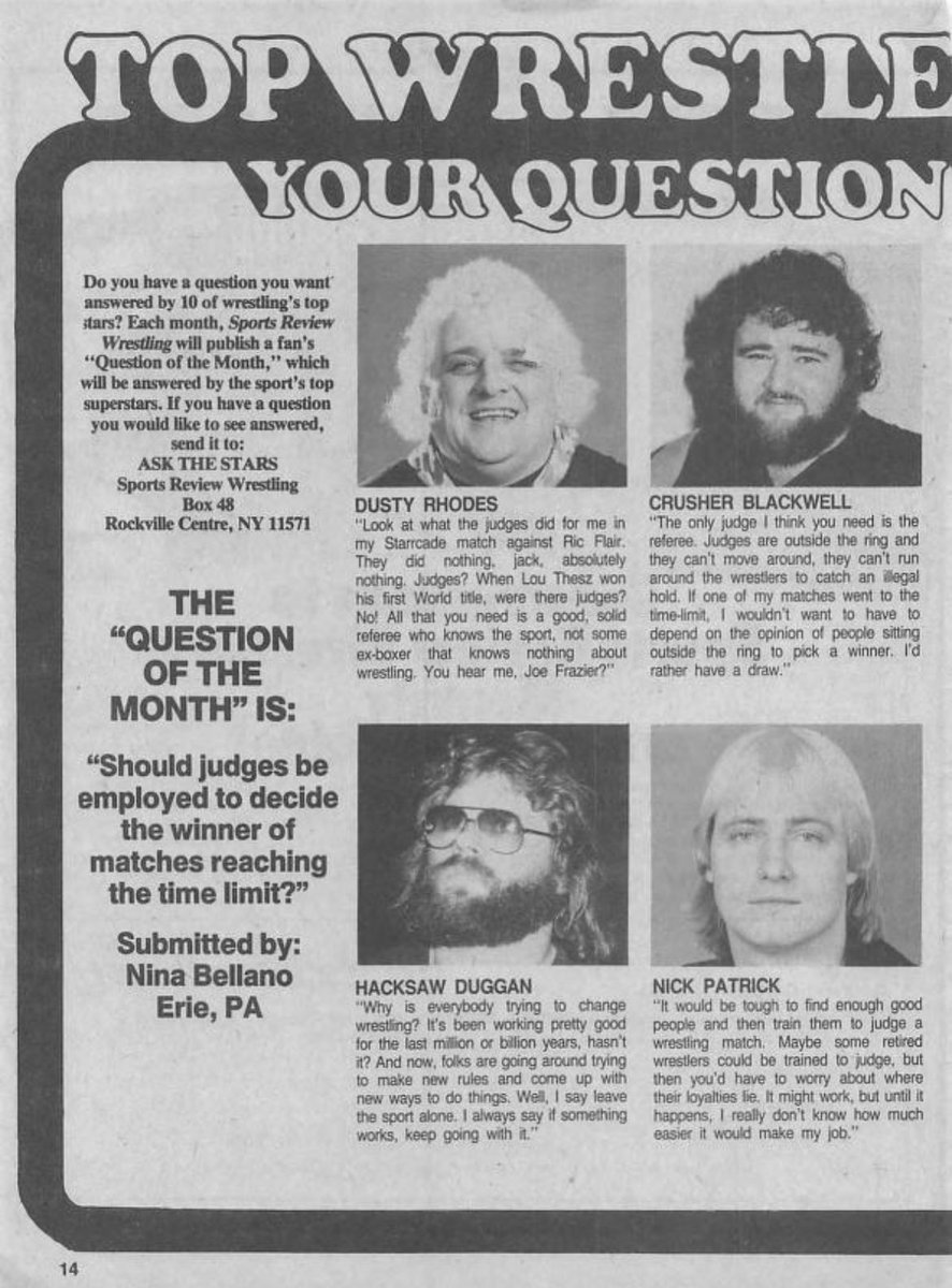 RealHacksawJim's tweet image. Answering a fan question in Sports Review Wrestling Magazine!

If it’s not broke, don’t fix it, TOUGH GUY!

#FlashbackFriday