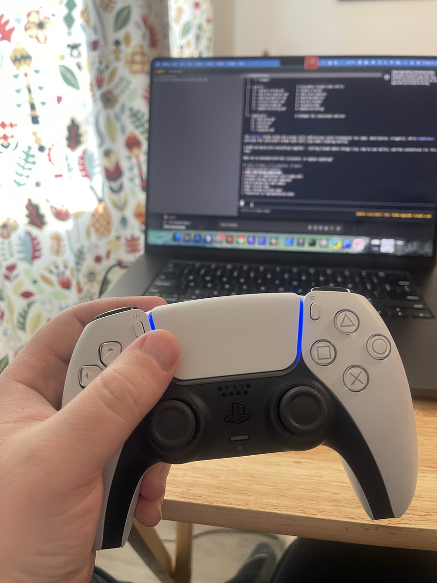 UtahComposer's tweet photo. Behold, my vibe code controller! 

Works great with Claude Code in voice mode. Or any coding agent in voice mode.

Sony PS5 DualSense controller using a custom button mappings optimized for Claude code in voice mode.

Keyboards are so 2025. https://t.co/OlpXfZpnUU