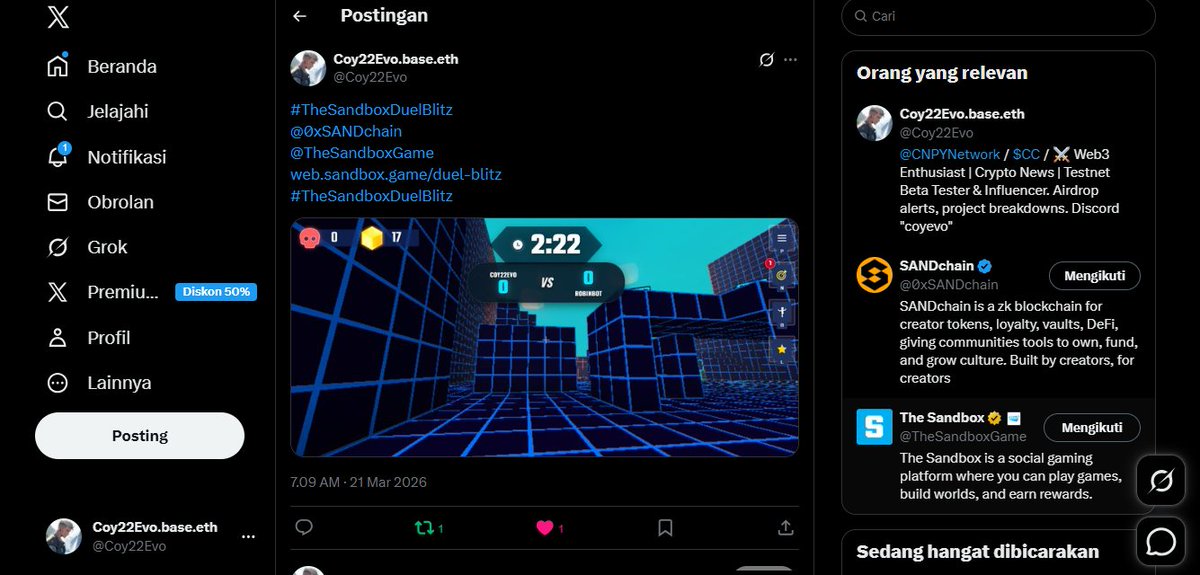 Coy22Evo's tweet photo. https://t.co/RSrK9FYuBP
#TheSandboxDuelBlitz
@0xSANDchain

@TheSandboxGame

https://t.co/pF18c8ef7f
#TheSandboxDuelBlitz https://t.co/wP71kRnfWH