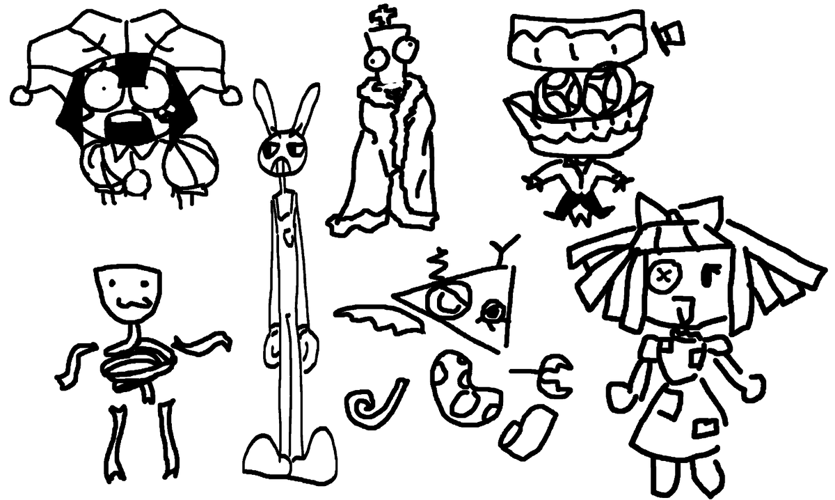 EvenMoreBees's tweet photo. guys i love when nothing bad happens!!! everything is great and nothing went wrong! here are doodles i made after watching ep 8 #TADC #theamazingdigitalcircus https://t.co/eCpdIFO1SB