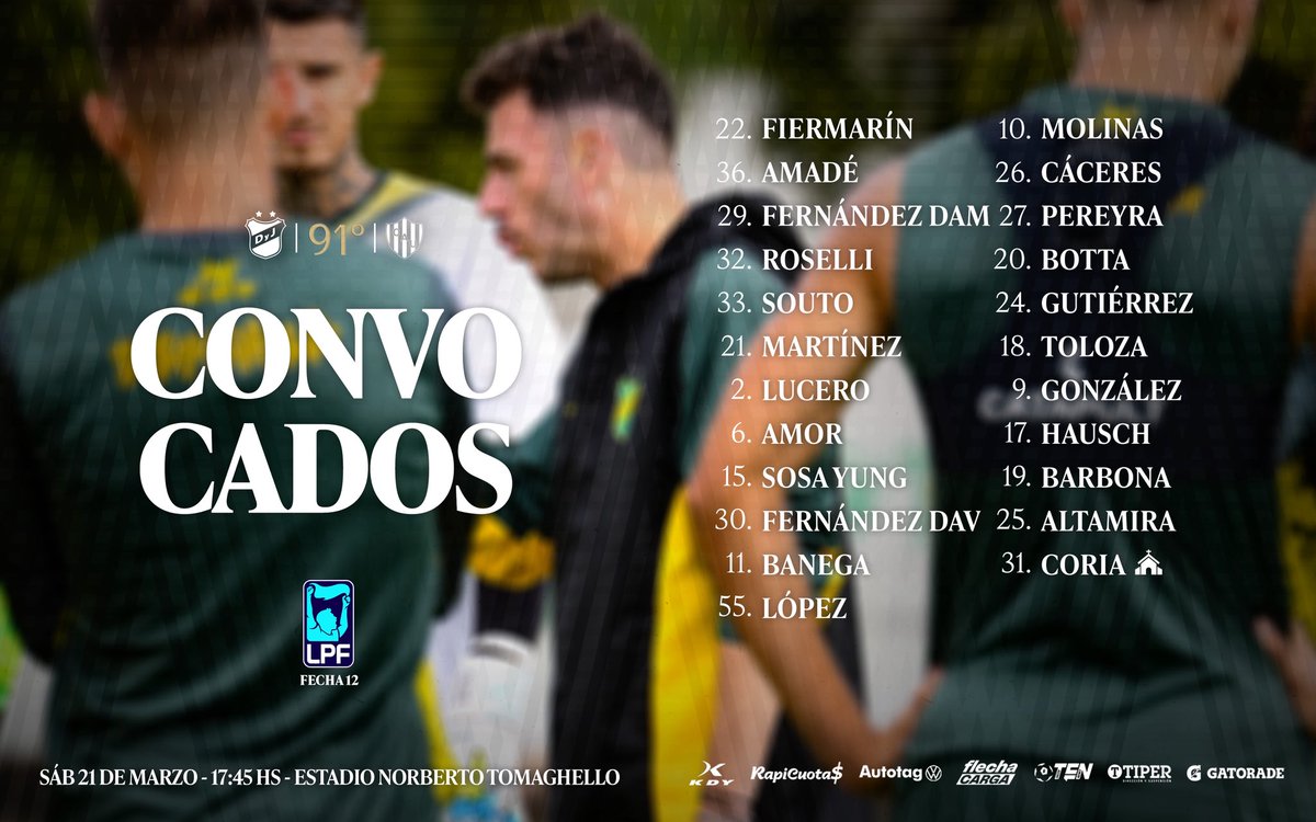 ClubDefensayJus's tweet image. 📝✅ Estos son los convocados para enfrentar mañana a Unión por la #Fecha12 del #TorneoApertura Mercado Libre 2026.

📺 Seguilo en vivo por TNT Sports. Suscribite al pack fútbol: packfutbol.com.ar

#TodosJuntos🔰