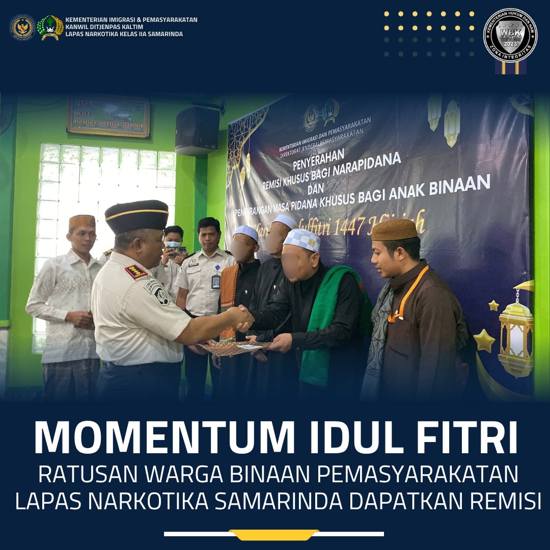 lpnarkotika_smd's tweet image. Momentum Idul Fitri, Ratusan WBP Lapas Narkotika Samarinda Dapatkan Remisi. Sabtu (21/3)
(hd)
#kemenimipas
#guardandguide
#infoimipas
#pemasyarakatan