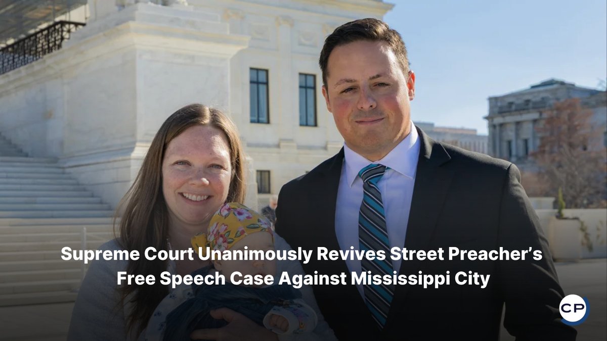 ChristianPost's tweet image. The Supreme Court unanimously revived Gabriel Olivier’s free speech lawsuit over preaching near a Mississippi amphitheater, opening the door for his First Amendment challenge.
#SupremeCourt #FreeSpeech #FirstAmendment #ReligiousFreedom #StreetPreacher
🔗 dlvr.it/TRcS3x