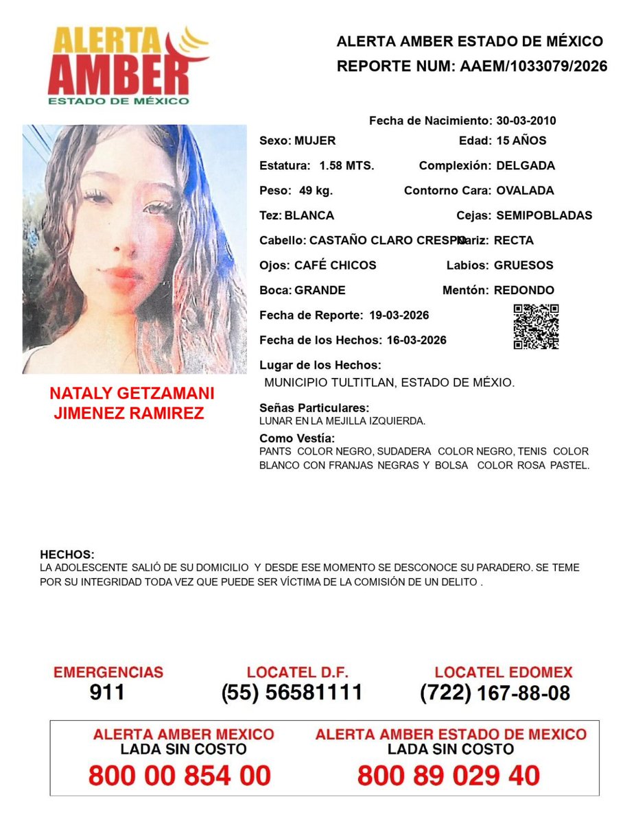 FiscaliaEdomex's tweet photo. 📍Tu apoyo es importante, ayúdanos a difundir, cualquier información para localizar a la siguiente persona comunícate al 📞 800 890 2940 Alerta Amber EDOMEX y ☎️ 800 7028 770 #FiscalíaEdoméx. https://t.co/IUOSIuqtOk