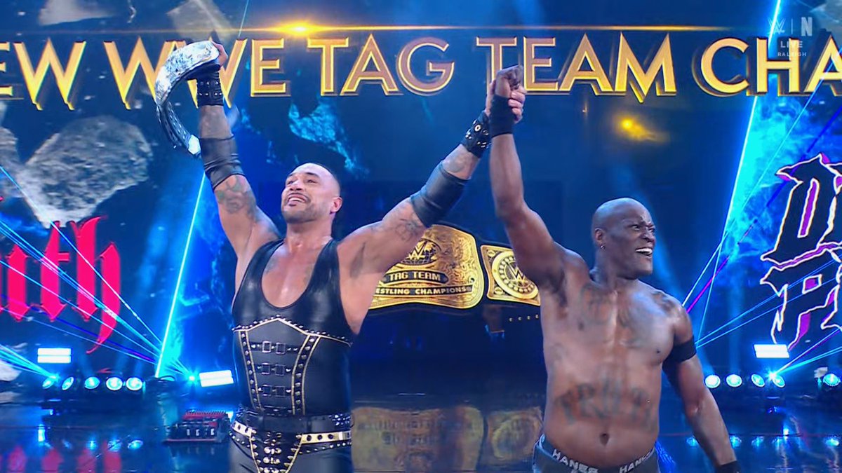 Therealsdn's tweet photo. My boys are back on top!!! @ArcherOfInfamy @RonKillings Now I need me some merch @WWE https://t.co/nB6aM2VgHZ
