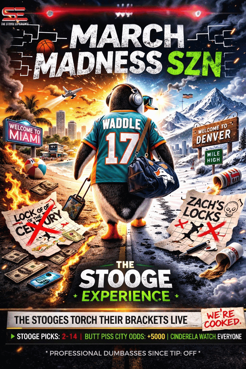 TheStoogeExp's tweet photo. March Madness SZN is HERE 🏀🔥
The Stooges fill out their bracket LIVE… and it gets chaotic FAST.
Vols … not again 😬
🏈 Waddle to Denver?! The boys break down the AFC shakeup
⚾Youth Baseball baserunning is BROKEN 
Who’s in your Final Four? Who’s busting your bracket? https://t.co/4dNMfo8xt0