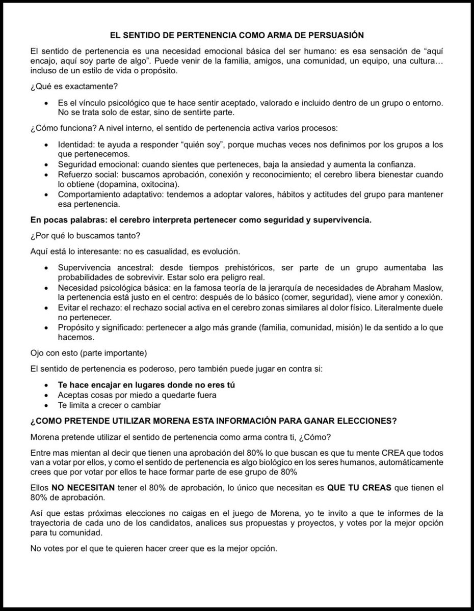 darkmente's tweet photo. ¿Alguna vez has escuchado del sentido de pertenencia? ¿No?

Bueno aquí te explico qué es y cómo Morena pretende utilizarlo contra ti para ganar elecciones.

Por favor compártelo para que más personas conozcan el sentido de pertenencia. https://t.co/WGGzBSyPjH