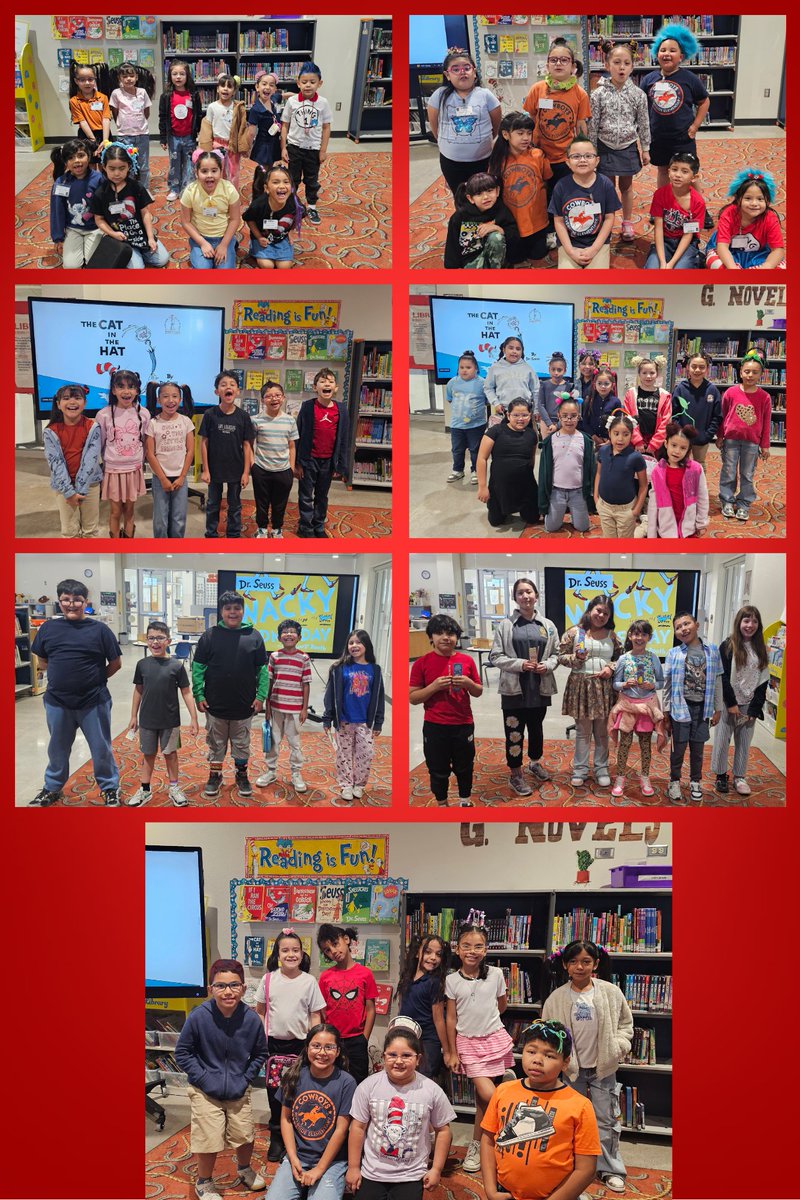vvillarreal31's tweet photo. Cowboys 🤠 turned an ordinary Thursday to a crazy 🤪 hair day &amp; twin 👬day to celebrate Read Across America. It was a fun Cat in the Hat 😃 day at Riverside ES. @RiversideEleme2 @YsletaISD @PK8Academics @YISDLibrarySvc #RiversideCowboys #ReadAcrossAmerica  #KeepReadingCowboys https://t.co/a6lMvr1iEj