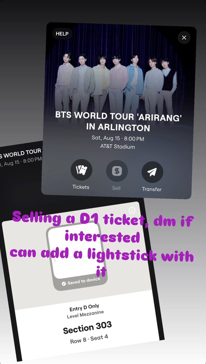 kooltartss's tweet photo. hii i’m selling a concert ticket for d1 in Arlington, texas as i don’t need it anymore and i can also add a lightstick stick as well as i got one for my friend but she was able to get it - if need more proof dm me #BTS_ARİRANG #BTS #BTSARMY #BTSComeback2026BTS #BTSTour2026 https://t.co/hyBy79TW0E