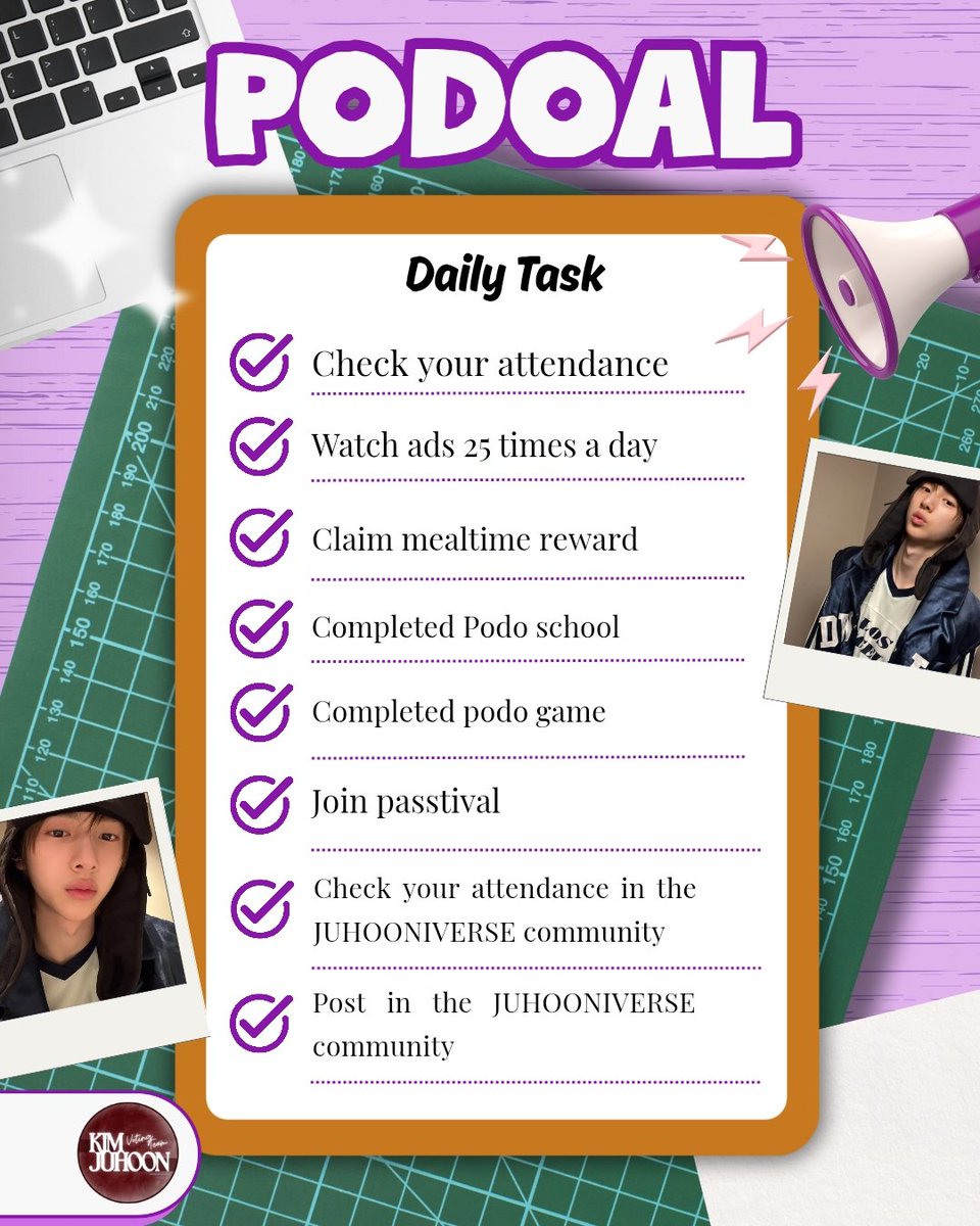 📋 260321 | Podoal Daily Tasks

Coers and Juhooniverse! 
Here are your daily tasks for collecting AL and Jelly on the Podoal app. Keep the spirit high and let's win the upcoming poll for Juhoon!😍❤️

Guide: bit.ly/PODOALJUHOON

#VoteForJuhoon
#JUHOON #주훈 #CORTIS #코르티스