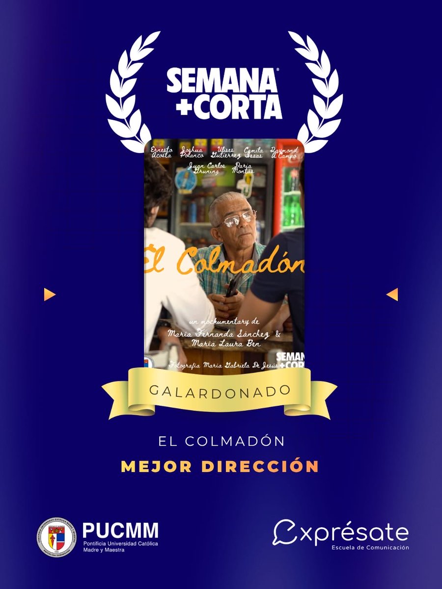 expresapucmm's tweet photo. ¡Vive la Noche de Premiaciones! ✨
🏆 Dirección – Reconocimiento a la visión, liderazgo y capacidad de transformar una idea en una obra cinematográfica.

🎬 Audiovisual: El Colmadón
🎥 Dirección: María Fernanda Sánchez y María Laura Ber https://t.co/WtMLsyayk2