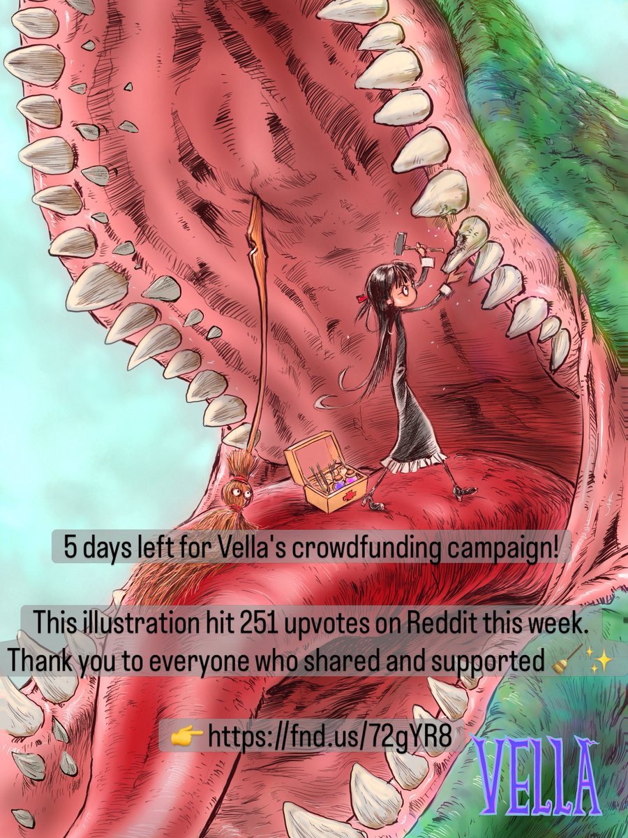 Caprodino's tweet photo. 5 days left for Vella's crowdfunding campaign!

This illustration hit 251 upvotes on Reddit this week.
Thank you to everyone who shared and supported 🧹✨

👉 https://t.co/QcCUEzozBv https://t.co/7pJGRqCamA