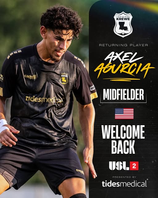 lakrewefc's tweet image. Axel Agurcia returns for another run with the Krewe 
The midfielder enters his fourth season with Louisiana Krewe FC, bringing the same relentless work rate and edge that have defined his game from the start.
Vamos!
#UptheKrewe | #WeBeforeMe | #USLLeagueTwo