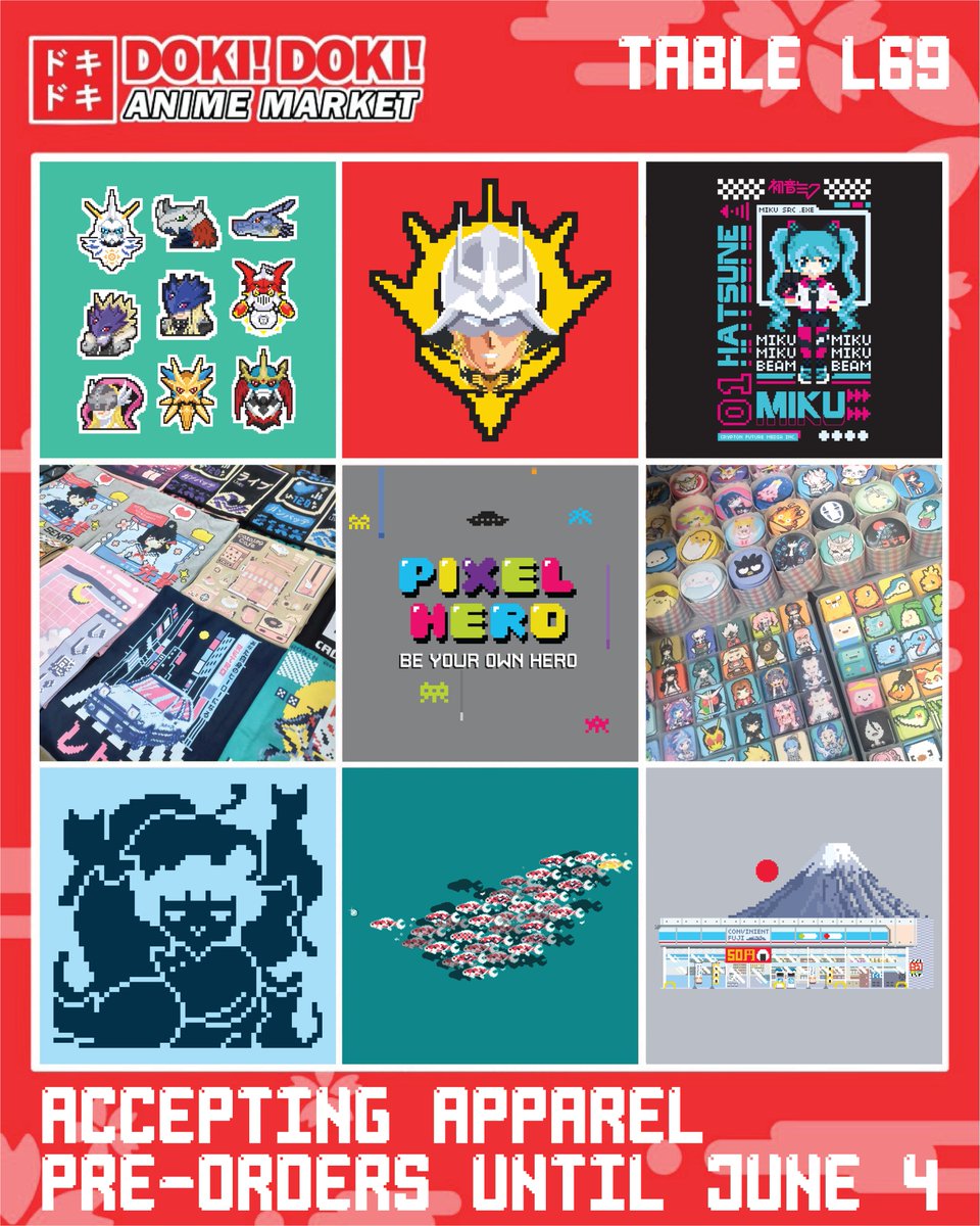 pixelheroph's tweet photo. Hi Guys! We will be at Doki Doki Market again and I am opening apparel pre-orders for both DDAM and Doujin Market for upcoming SG events. 

Click the link below to pre-order:
https://t.co/lIEtvsHR2d

#DDAM2026 #DOKIDOKIANIMEMARKET #DOKIDOKIANIMEMARKETSG #ARTISTALLEY https://t.co/MtPUGbR5jw