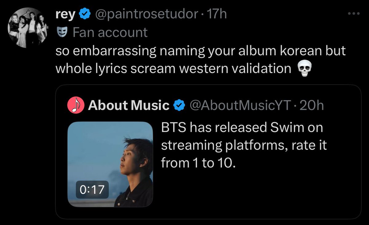 Zara Larsson, Avicii and ABBA are all Swedish, Aurora is Norwegian, Måneskin are Italian and no one has a problem with them singing all their songs in English but when BTS does it, it becomes an issue. You’ll never convince me it’s not a matter of racism