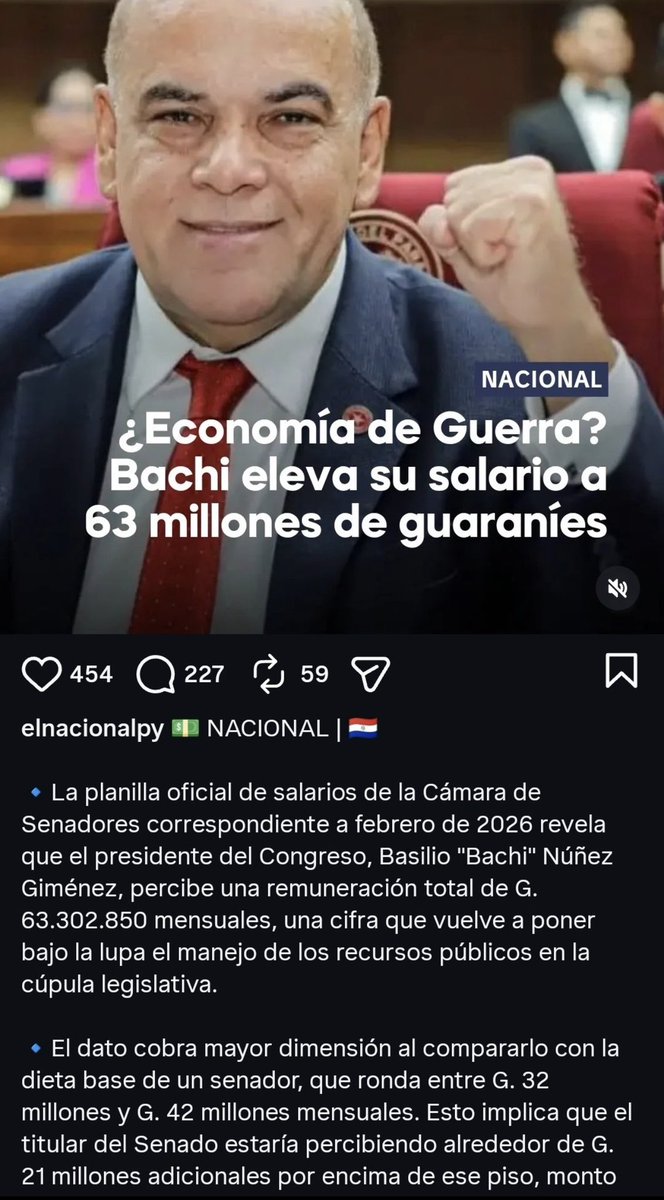 <a href="/MinPublicoPy/">Fiscalía Paraguay</a> <a href="/ABCDigital/">ABC Digital</a> <a href="/UltimaHoracom/">Última Hora</a> Cárcel para este corrupto y traidor del Py.Compatriotas despierten,hay que desterrar a todos los delincuentes de HC que normalizaron la corrupcion en el País.