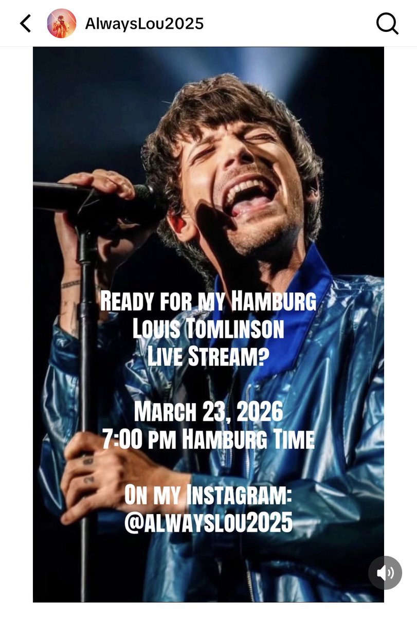 FarWestGirl1's tweet photo. I will be live streaming Louis Tomlinson Hamburg gig, March 23, 2026.
On my IG acct; @alwayslou2025 
Hope to see you on the live!
💙xx https://t.co/0Cd7nSNdU8