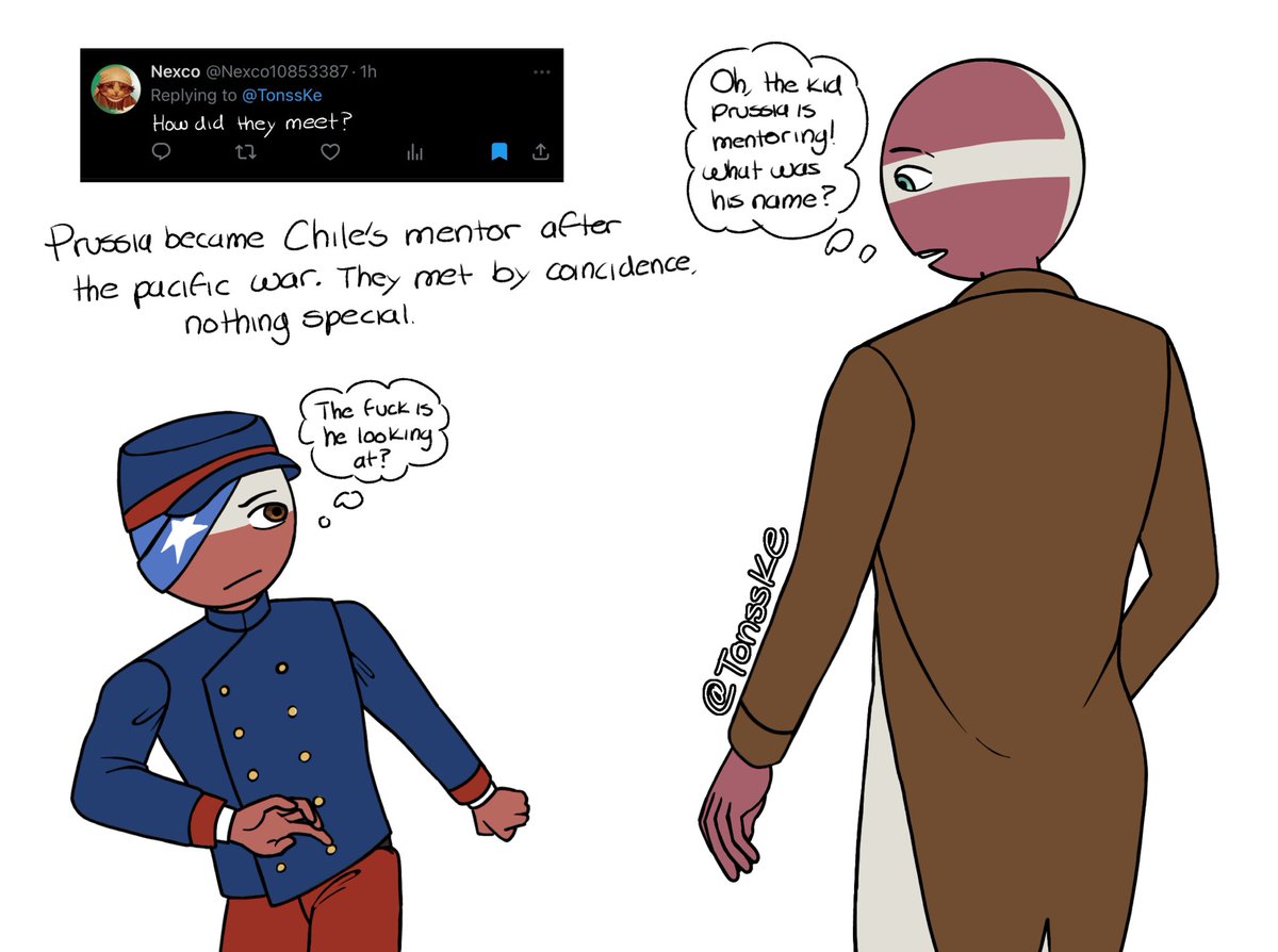 No creo que entendí bien la pregunta. ¿Cómo se conocieron por primera vez? #countryhumans #countryhumanschile #countryhumansdenmark #chiden