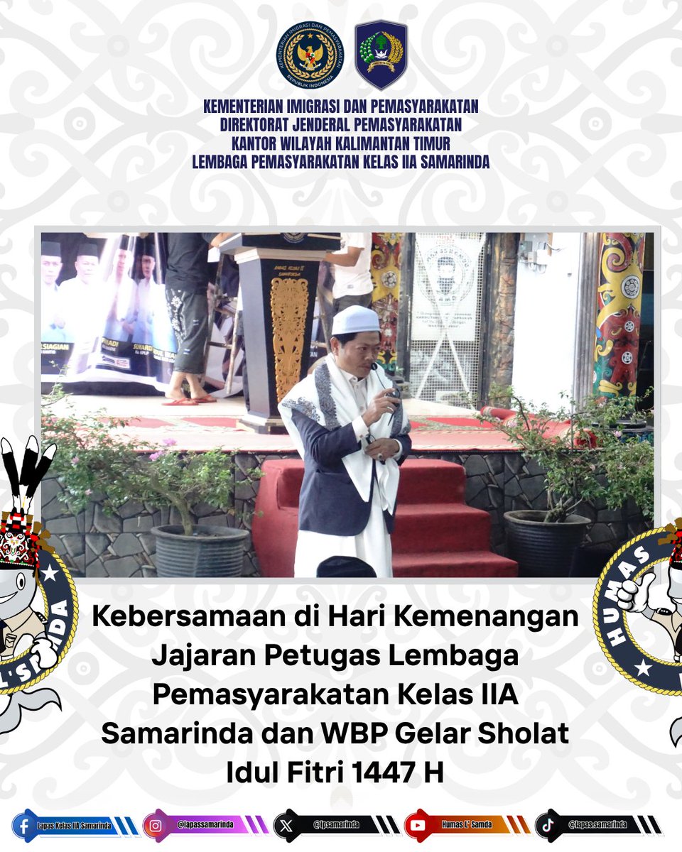 lpsamarinda's tweet image. Kebersamaan di Hari Kemenangan. Jajaran Petugas Lembaga Pemasyarakatan Kelas IIA Samarinda dan WBP Gelar Sholat Idul Fitri 1447 H

 #IdulFitri1447H
 #kemenimipas
 #guardandguide
 #ditjenpas
 #pemasyarakatan