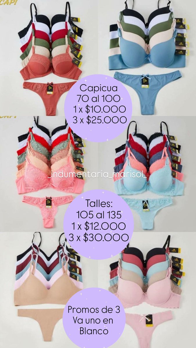 indumarisol's tweet photo. Reingresoooo CAPICUA

70 AL 100

1 x $10.000
3 x $25.000

105 AL 135

1 x $12.000
3 x $30.000

Promos de 3 va uno en blanco!!! https://t.co/M0Q71tgBl9