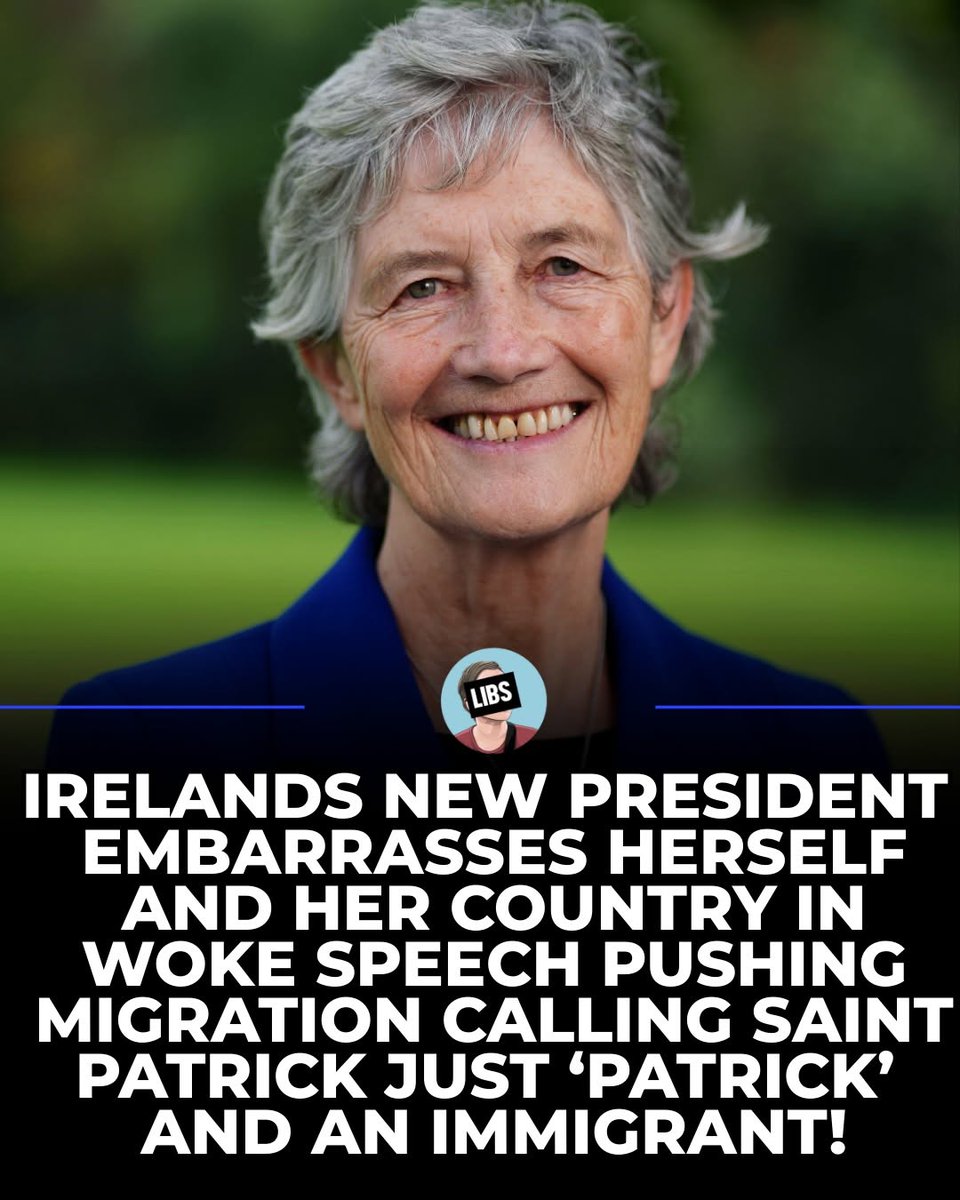 Cairnlodge1's tweet image. Ireland's 🇮🇪 President is Catherine Connolly. Listen to her refer to Saint Patrick just as Patrick; denying him as a Christian Saint.  She is a #LeftWing #Communist #Woke #Palestinian supporter.  The Republic of Ireland certainly is in a bad way with her welcoming #Refugees