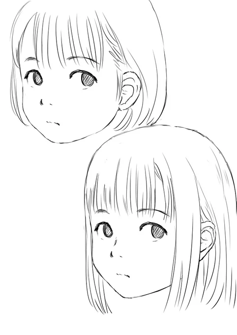 『思うこと』

せっかく目鼻口を描いたので輪郭と髪を描き足しました
鼻すじがあるのとないのとで顔の丸っこさのイメージも違うかなと思いながら 