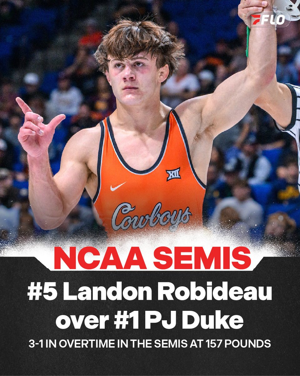 FloWrestling's tweet image. Landon Robideau defeats PJ Duke in an INSANE overtime match!

NCAA coverage presented by @CKAwrestling 
#ncaas