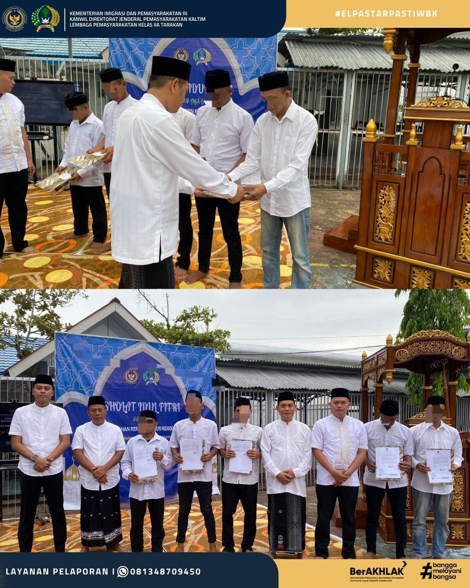 LPTarakan1's tweet image. 844 Orang Warga Binaan Terima Remisi Khusus Idul Fitri Tahun 1447 Hijriah, 5 Orang Diantaranya Langsung Hirup Udara Bebas
#kemenimipas
#ditjenpas
#guardandguide
#pemasyarakatan