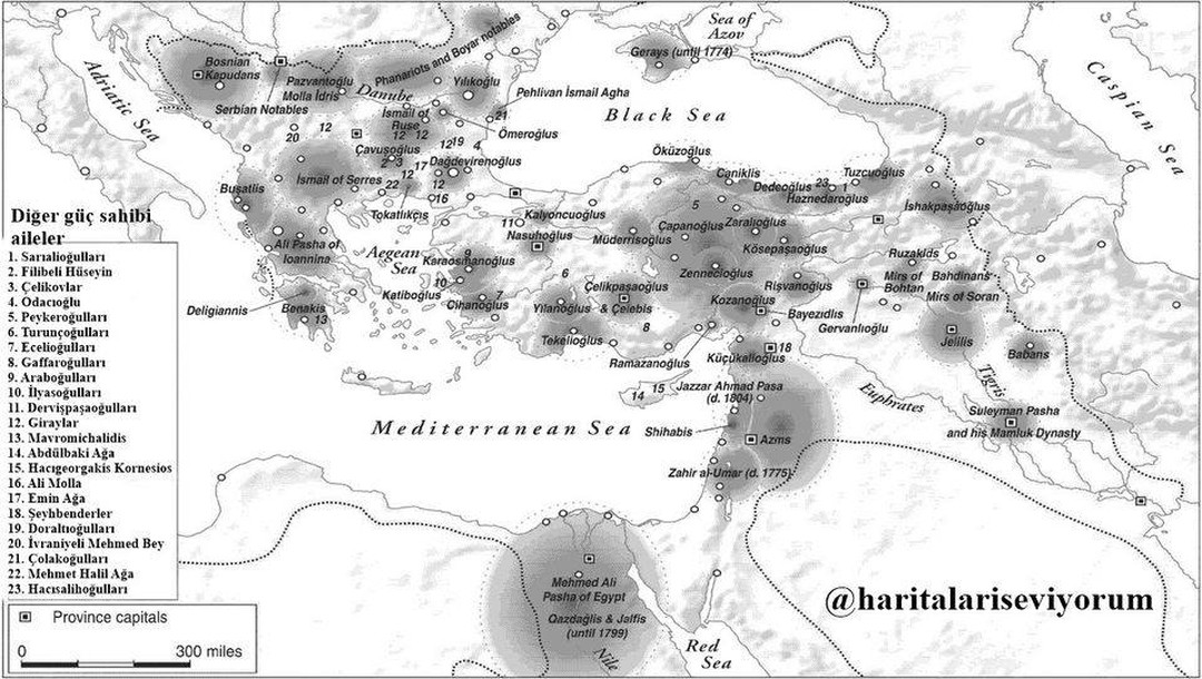 Osmanlı'nın son dönemlerinde güç kazanan aileler ve alanları.