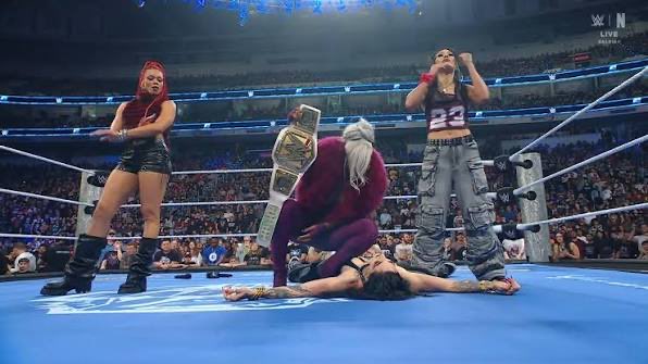 jhawrestling's tweet image. WHAT JUST HAPPENED?! B-Fab and MICHIN join forces with Jade Cargill to take down Rhea Ripley!

Was not expecting that at all!