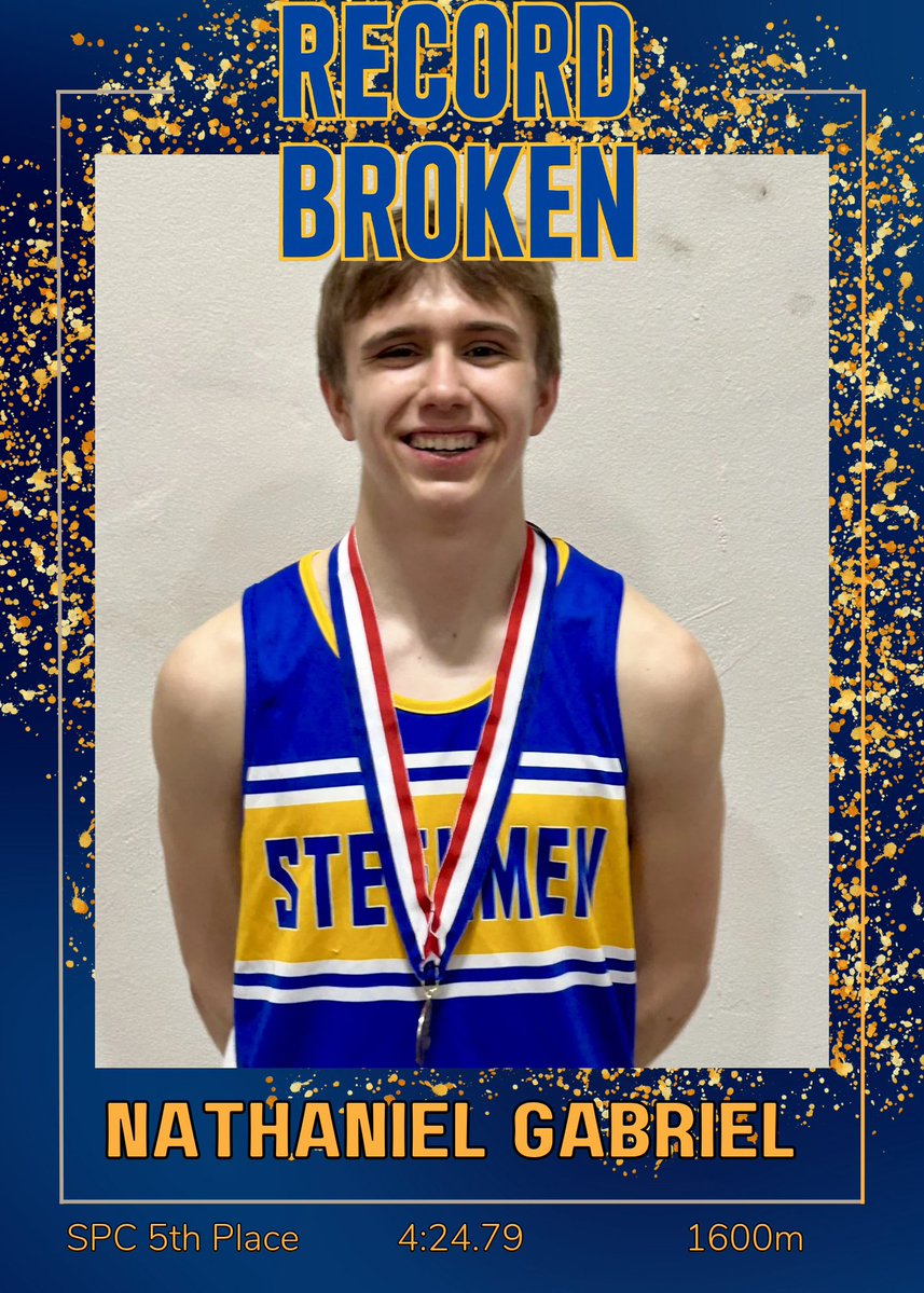 Two school records were broken tonight for the boys track team at the SPC Indoor Meet!

Erick Ortiz, Kevin Quintero, Emmanuel Ramos, and Nathaniel Gabriel break the school record in the 4x800 with a time of 8:17.25!

Nathaniel Gabriel breaks the school record in the 1600 with a