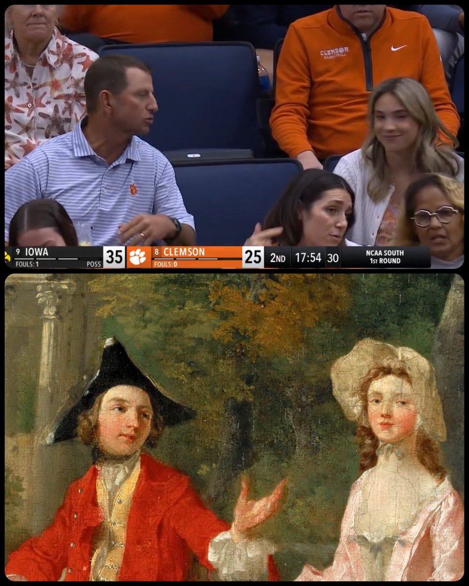 ArtButSports's tweet photo. @MarchMadnessMBB @ClemsonMBB @ClemsonFB Conversation in a Park, by Thomas Gainsborough, 1746 (flipped) https://t.co/z1ENZtyuTV